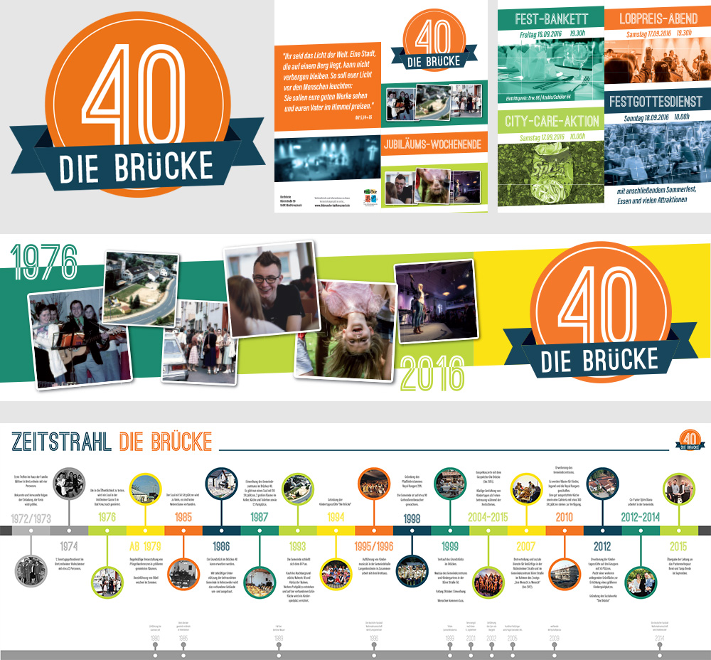 Die Brücke - Printdesign, Fotografie, Motiondesign: Kommunikation rund um das 40järige Jubiläum von Die Brücke e.V., Bad Kreuznach [Konzept, Gestaltung, Fotografie, Animation]